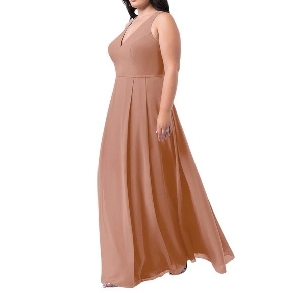 Azazie Mimi Dress Champagne Rose Long Bridesmaid Formal Gown Women’s Size 12 - Picture 9 of 13